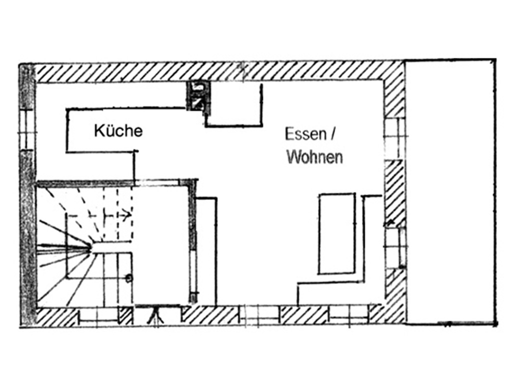 alte schusterei_grundrisszeichnung der küche und wohnessbereich